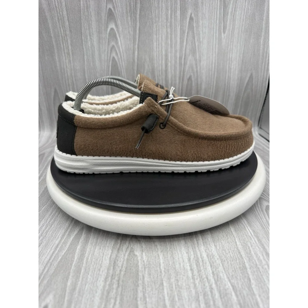 Hey Dude Wally Mens Size 10 Warmth Brown Faux Sherpa Casual Slip On Shoes NEW